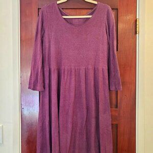 Medium Plum Bohemian Folk Long Sleeve Babydoll Dress Jersey Hemp Cotton Blend